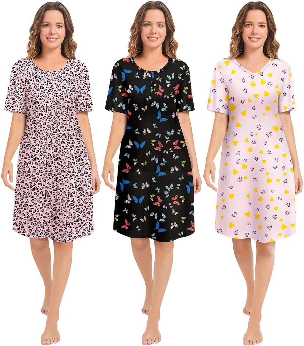 3 Pack Nightgowns for Women Summer Short Sleeve Night Gowns