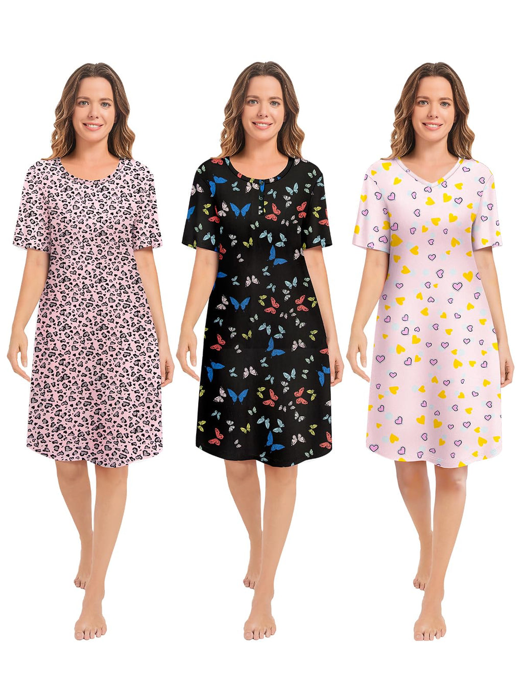 3 Pack Nightgowns for Women Summer Short Sleeve Night Gowns