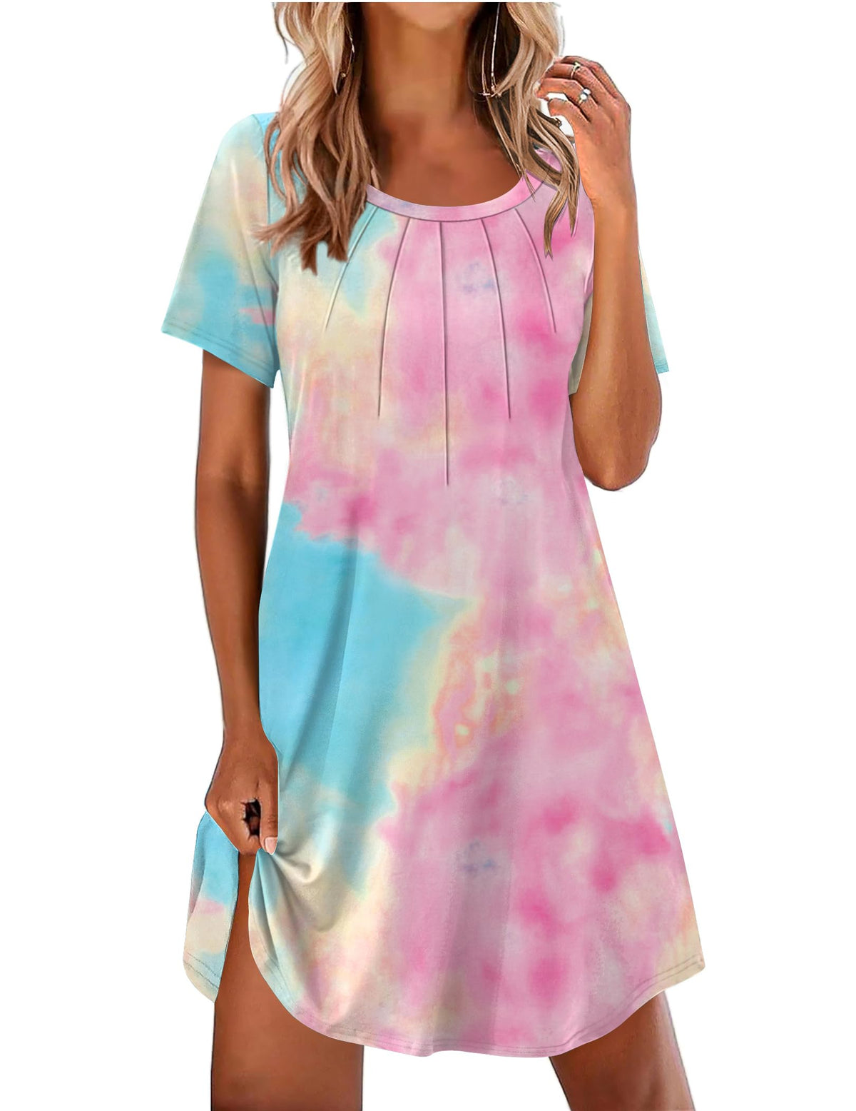 Ekouaer Nightgowns for Women Pleated Nightshirts Short Sleeve Sleepshirts