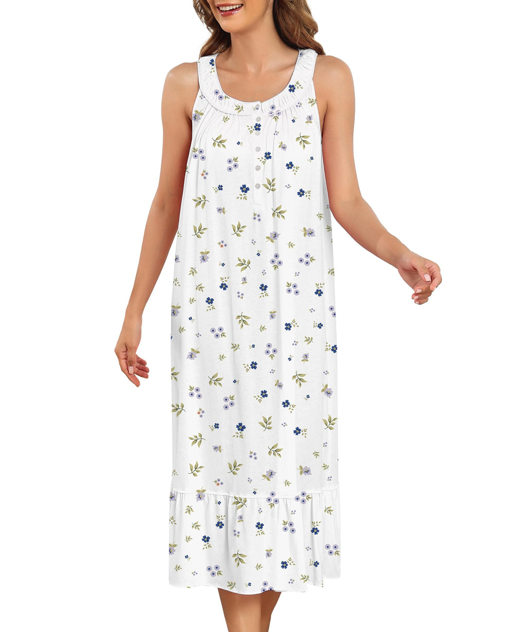 IZZY + TOBY 100% Cotton Nightgowns for Women Soft Ladies Gowns Sleepwear Long Sleeveless Nightgown