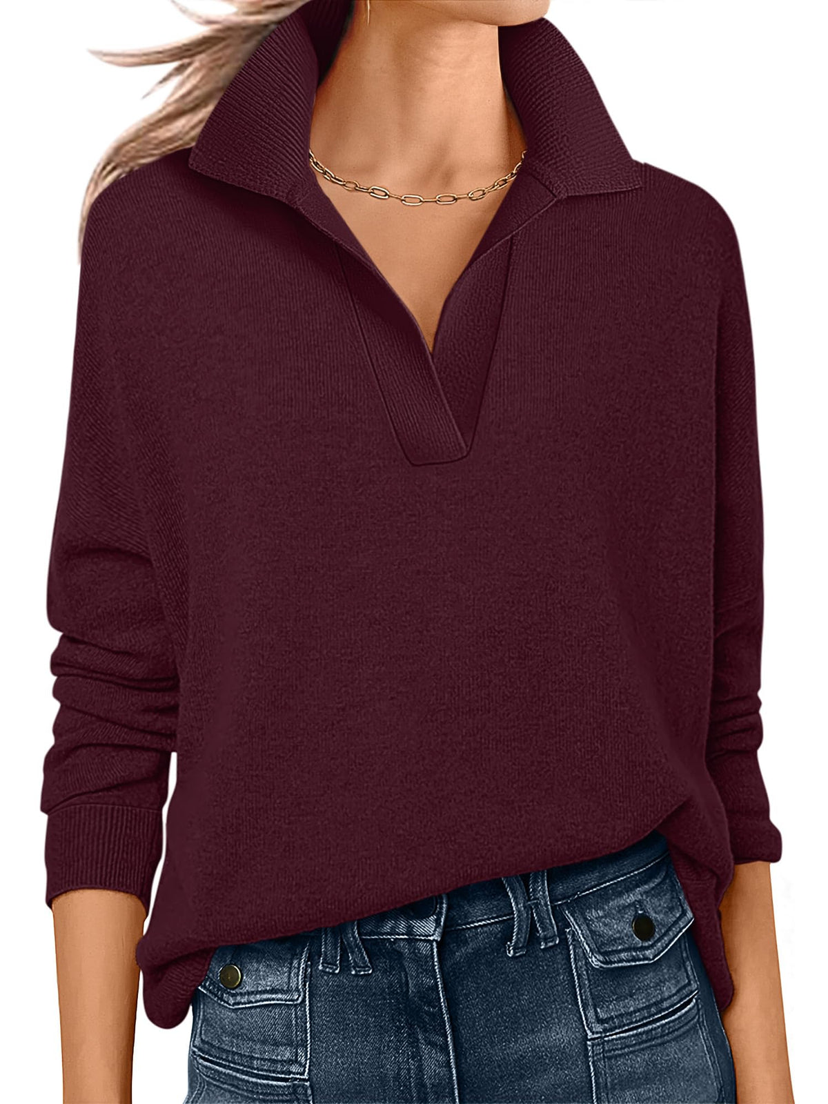 ANRABESS Women Polo V Neck Lightweight Fall Sweaters