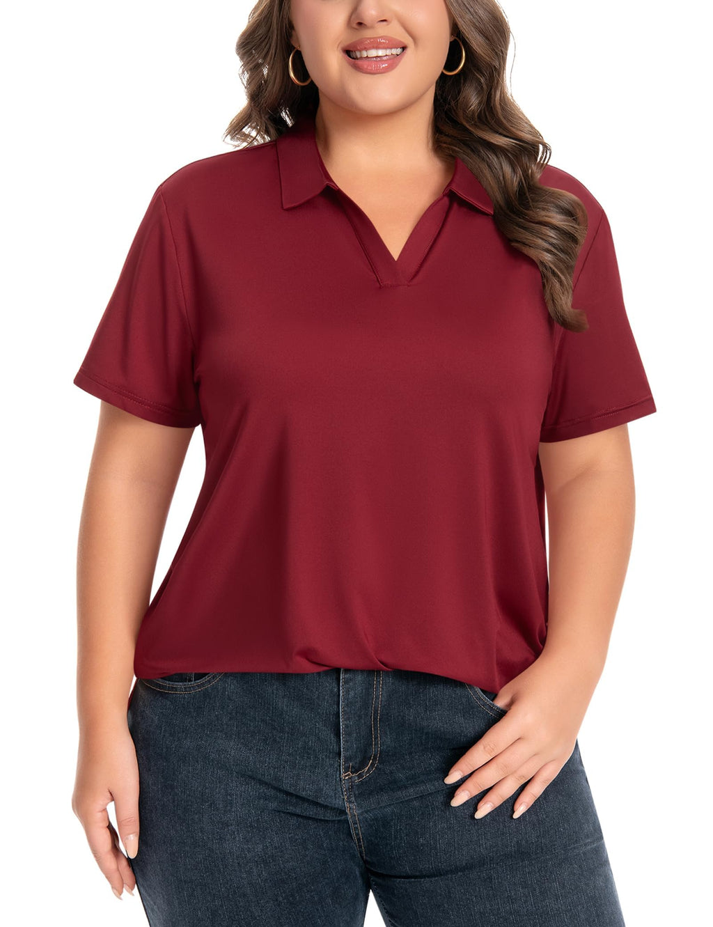Womens Plus Size V-Neck Short Sleeve Polo UPF 50+ Quick Dry Golf (XL-6XL)