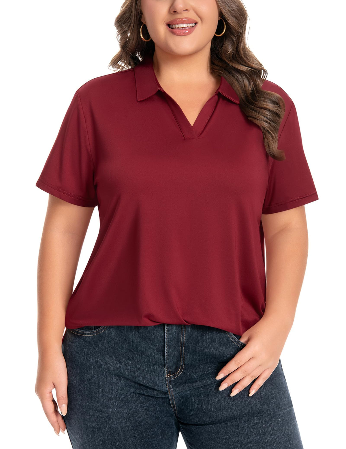 Womens Plus Size V-Neck Short Sleeve Polo UPF 50+ Quick Dry Golf (XL-6XL)