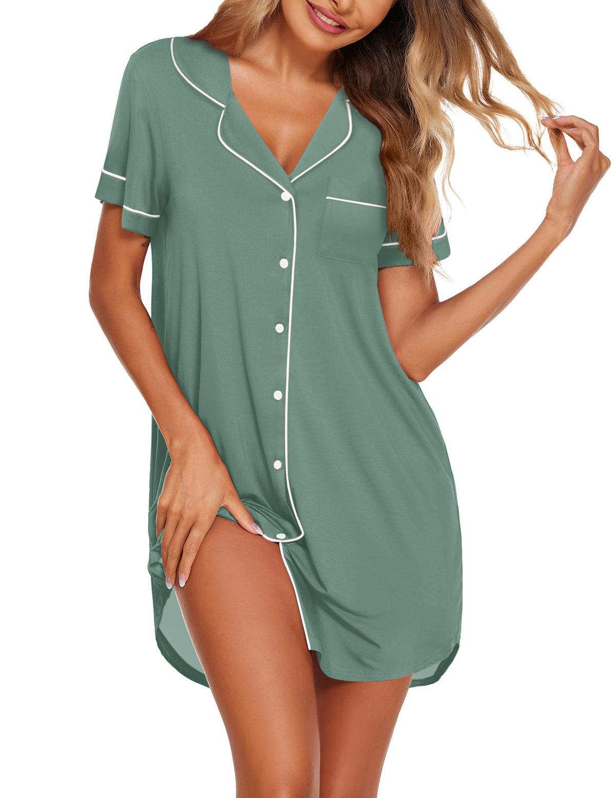 Ekouaer Nightgowns for Women Button Down Night Gowns Short Sleeve Sleepwear