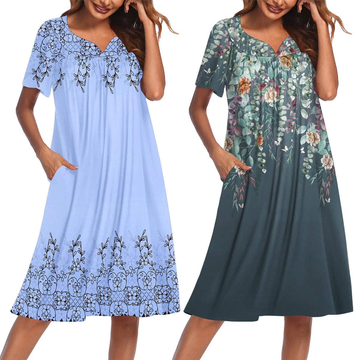 Ekouaer 2 Pack House Dresses for Women with Pockets Short Sleeve Moo Moos