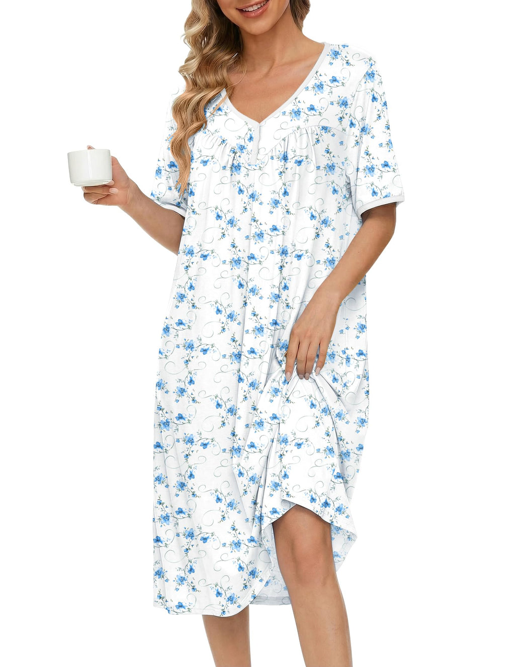 Ekouaer Cotton Nightgowns for Women Soft Night Gowns Button House Dress