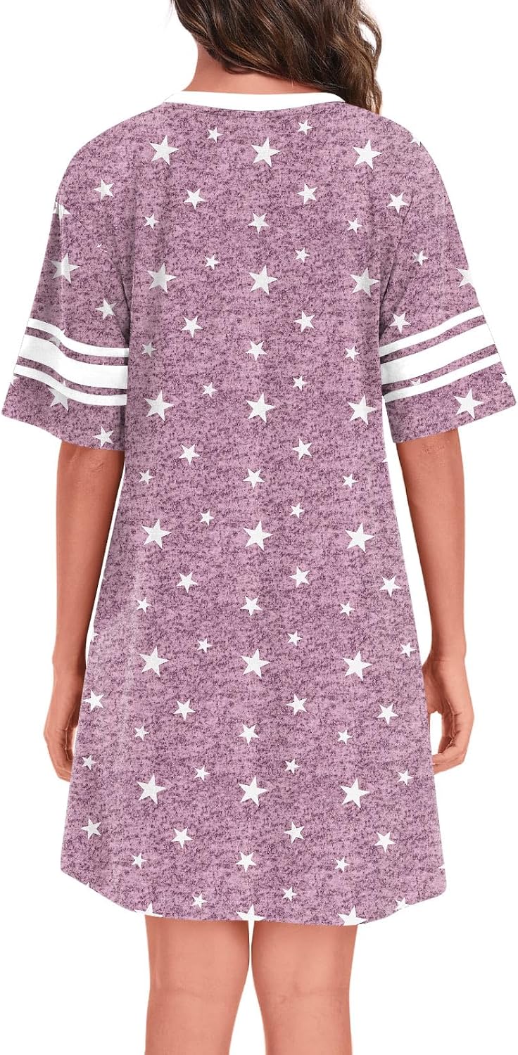 REGAI Women's Nightgowns Short Sleeve Soft Sleepshirt