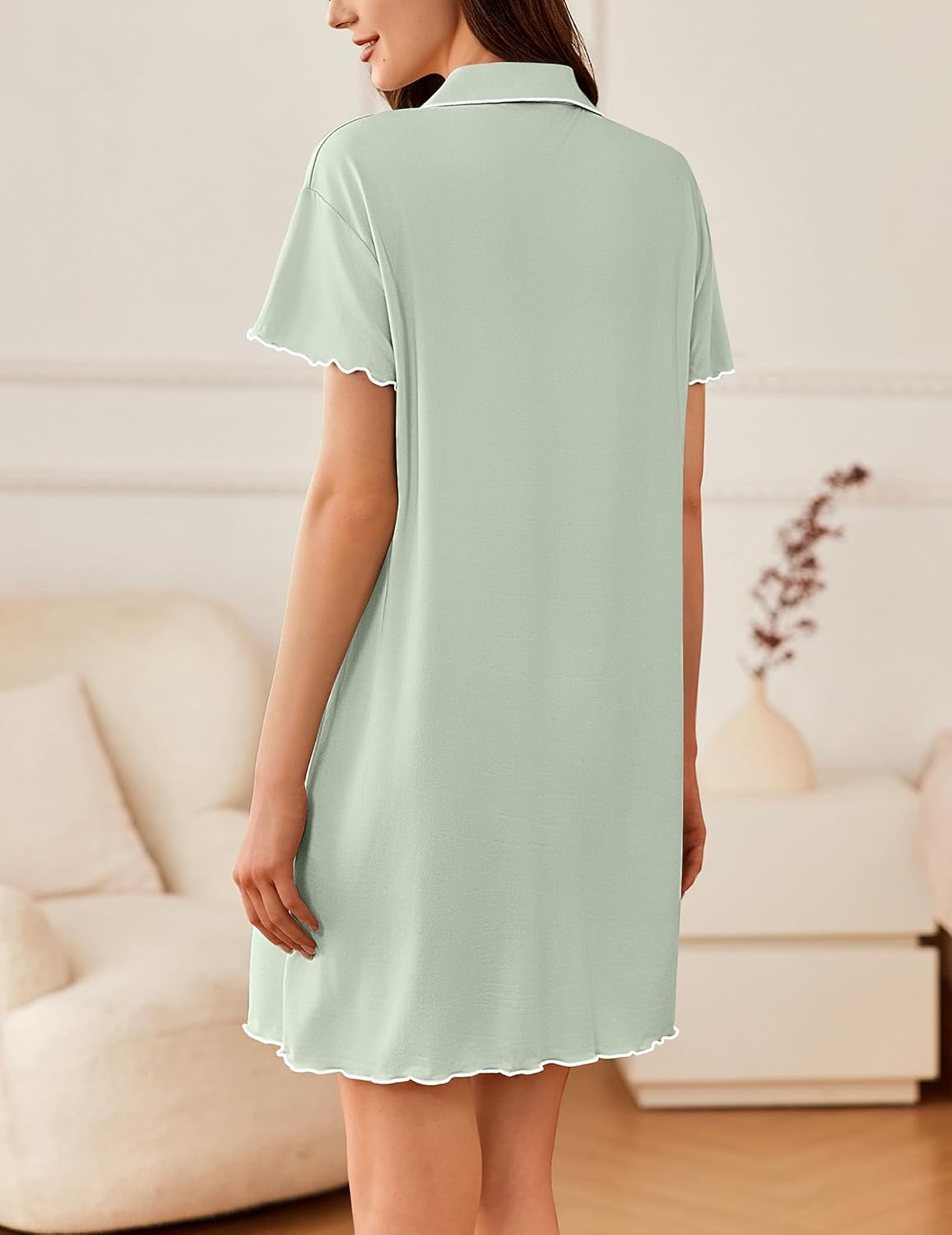 Ekouaer Nightgowns for Women Button Down Sleep Shirt Short Sleeve Sleepwear