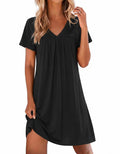 Ekouaer Nightgowns for Women V Neck Sleepshirt Short Sleeve Nightdress Lace Trim Night Gown House Dress with Pockets