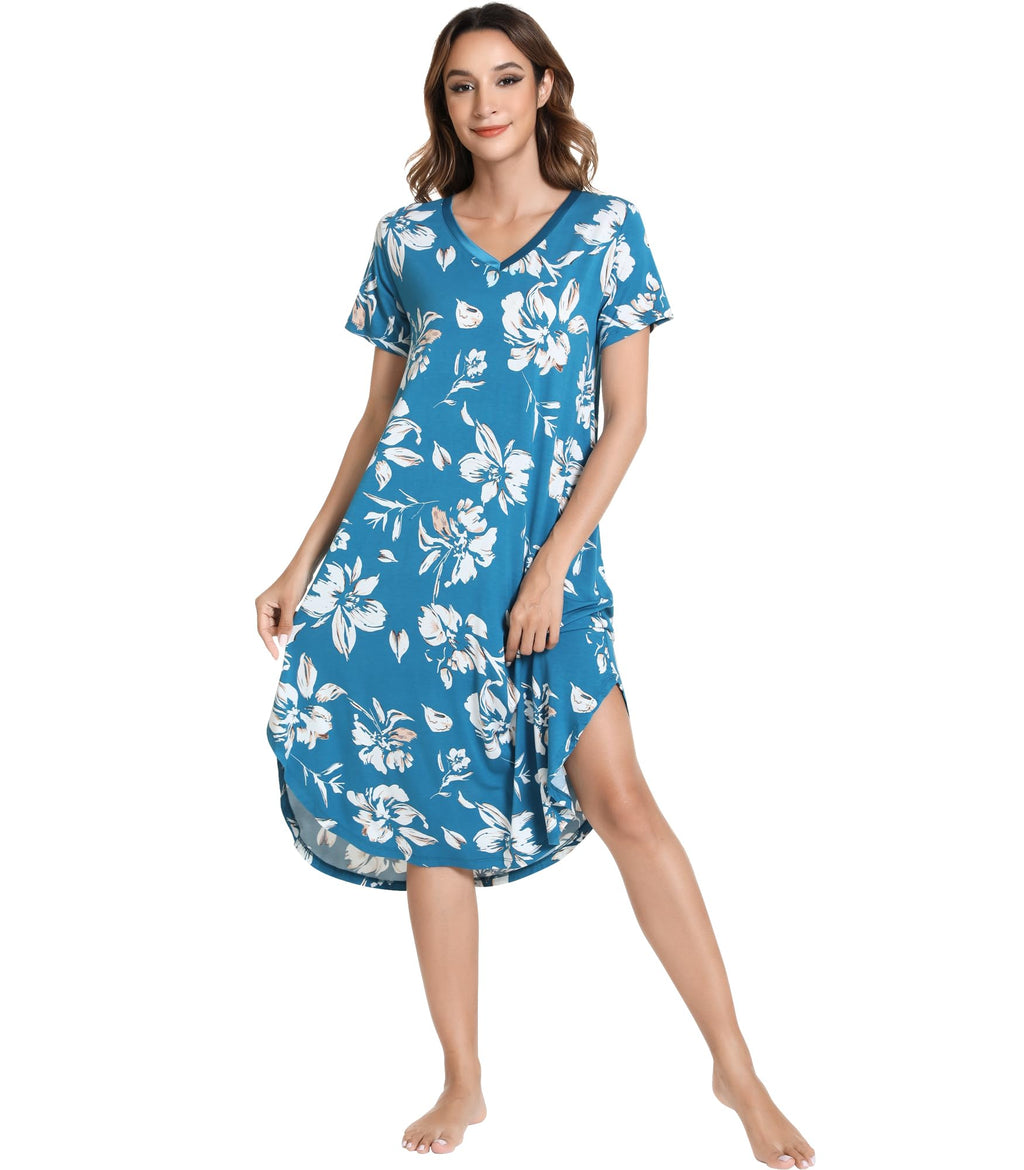 NACHILA Bamboo Viscose Nightgowns for Women Cooling Short Sleeve Sleepshirt