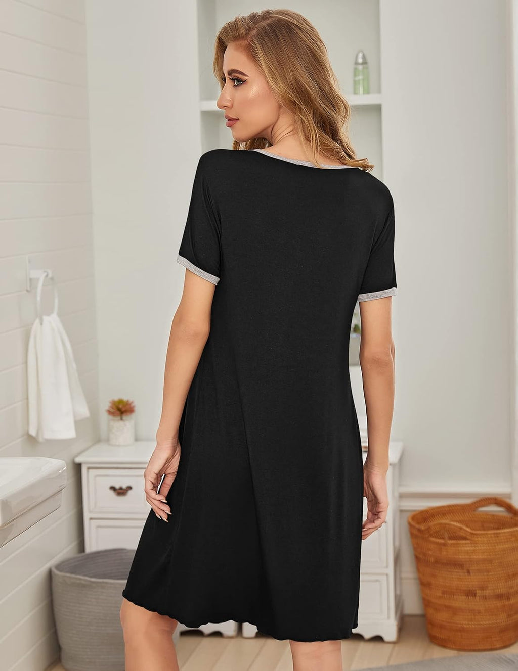 Ekouaer Womens Nightgown Short Sleeve Sleepwear Soft Pleated Sleepshirt