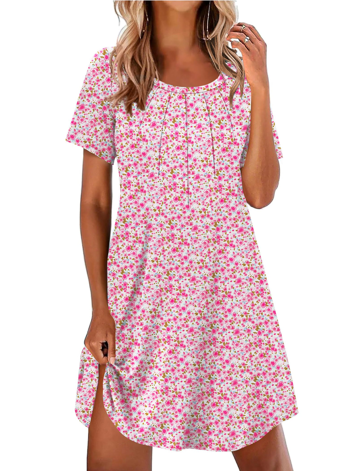 Ekouaer Nightgowns for Women Pleated Nightshirts Short Sleeve Sleepshirts