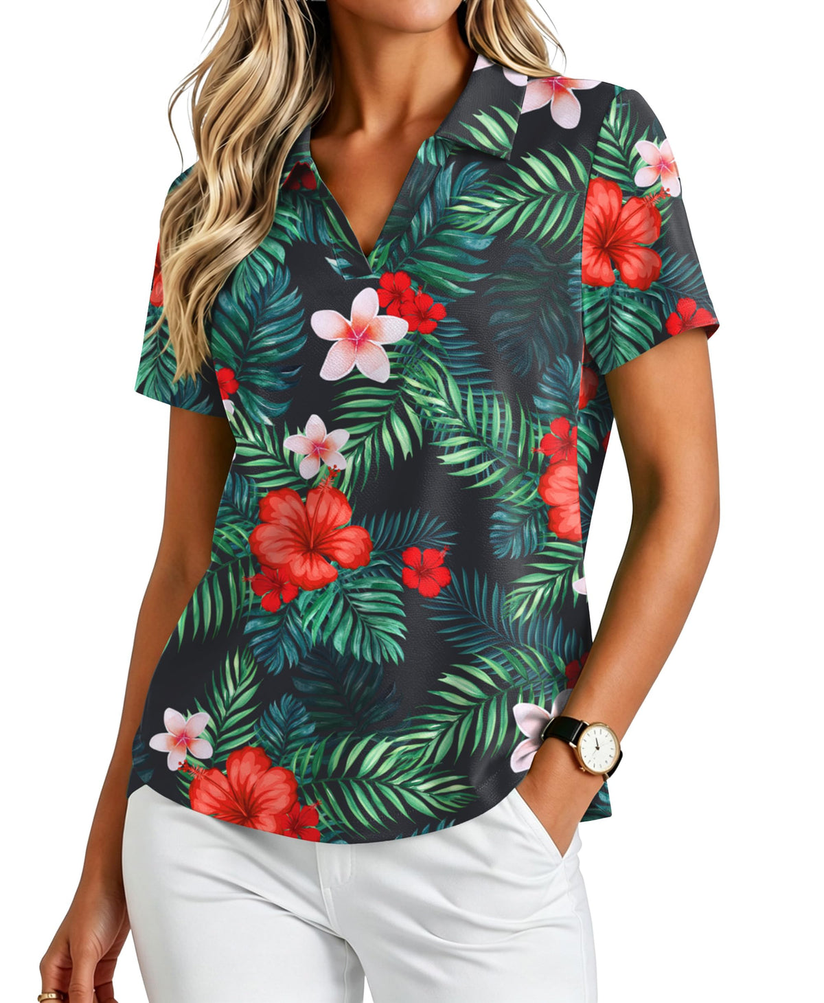 PINSPARK Womens Golf Shirt Short Sleeve Polos UPF 50+ Collared Tennis Tops