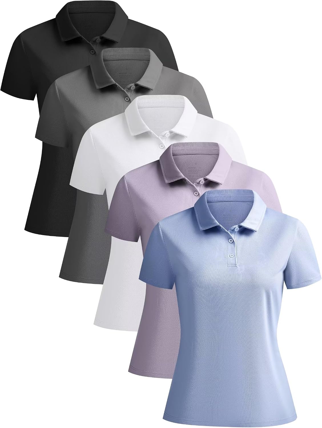 NebuKinex 5 Pack Women's Polo Shirts Short Sleeve Collared Tops for Work
