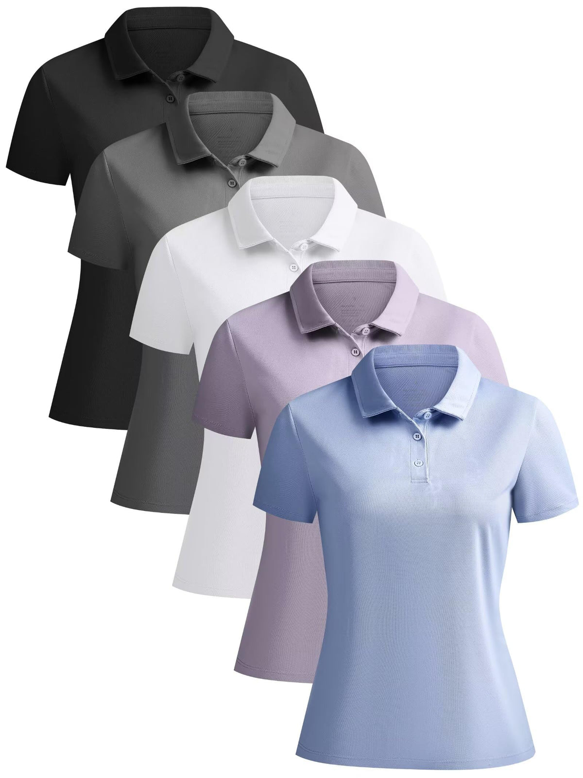 NebuKinex 5 Pack Women's Polo Shirts Short Sleeve Collared Tops for Work