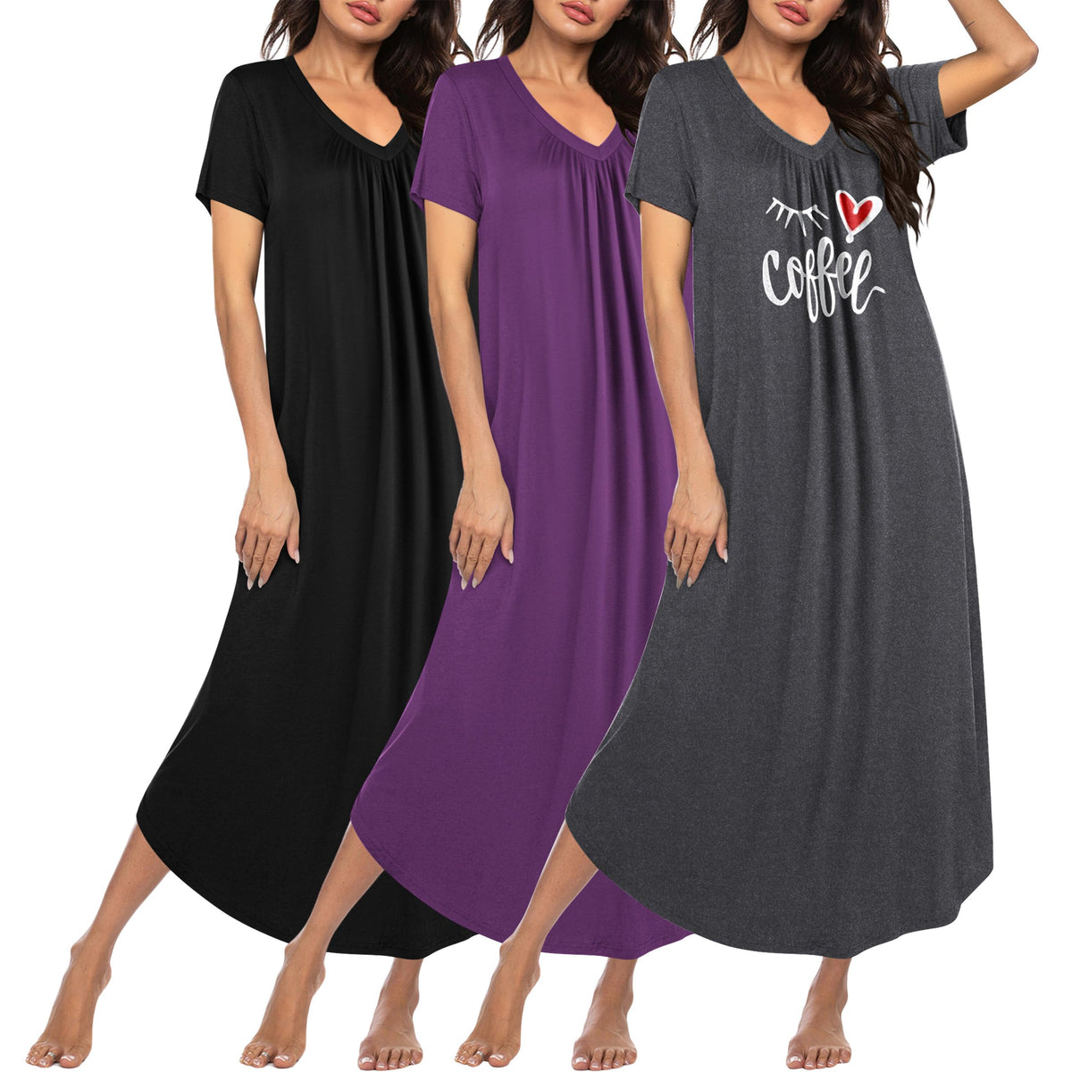 Ekouaer Long Nightgowns for Women 3 Pack House Dress Plus Size Moo Moos