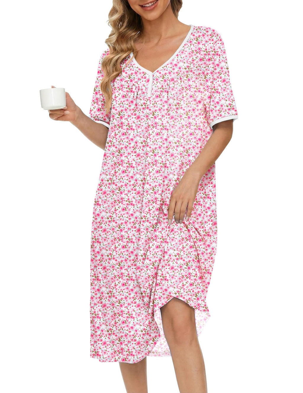 Ekouaer Cotton Nightgowns for Women Soft Night Gowns Button House Dress