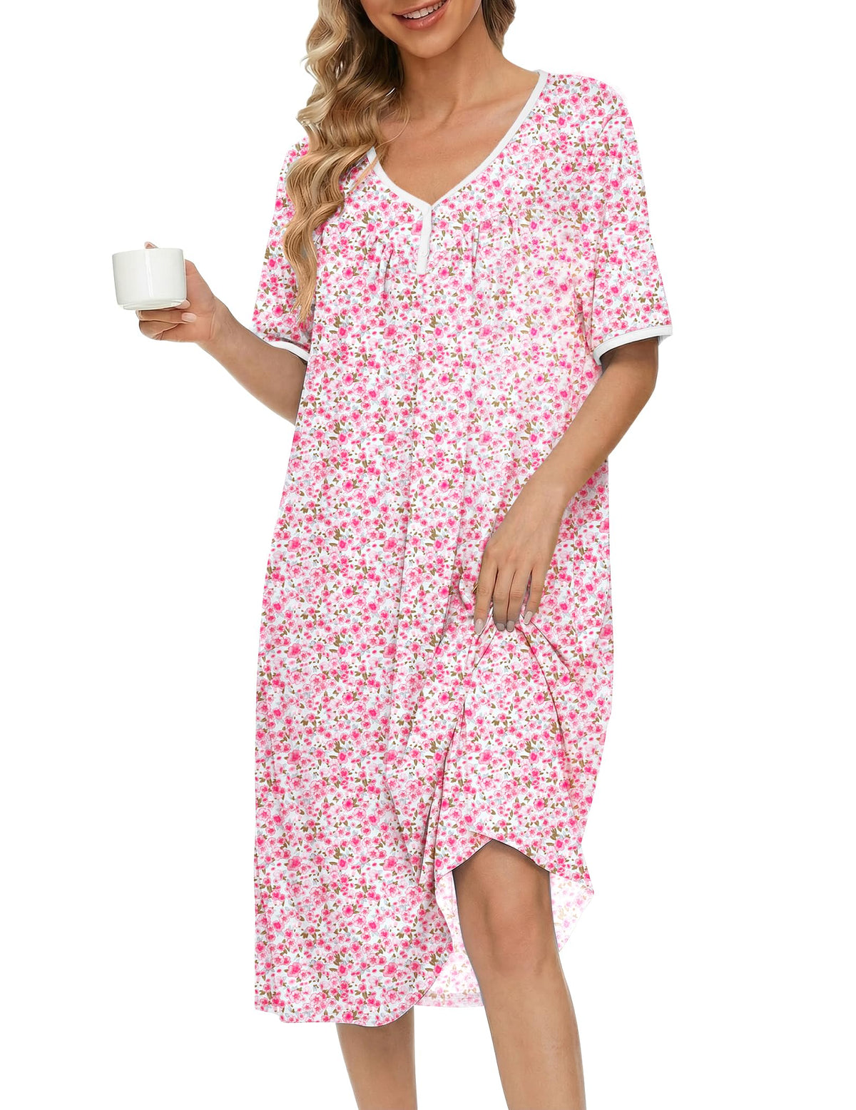 Ekouaer Cotton Nightgowns for Women Soft Night Gowns Button House Dress