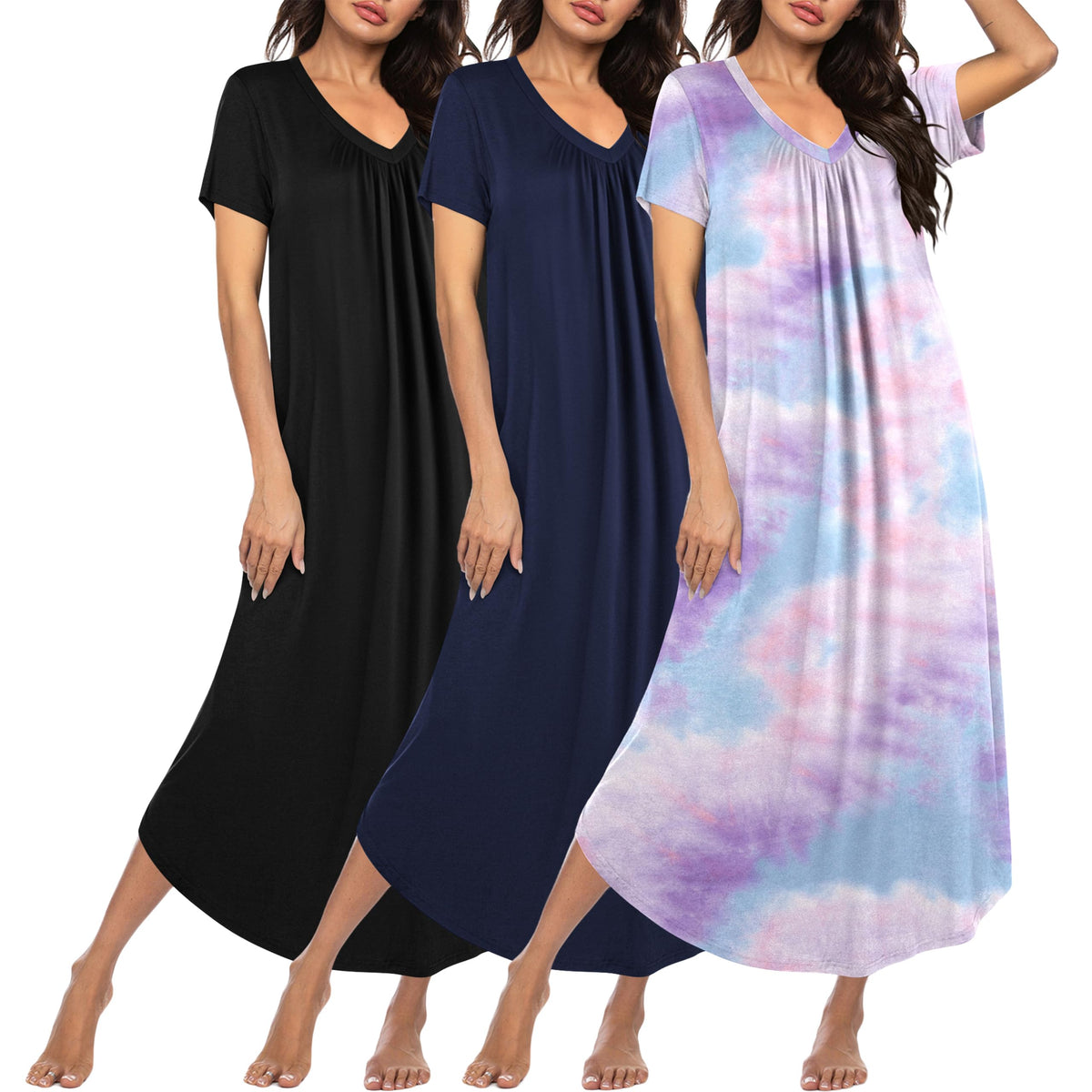 Ekouaer Long Nightgowns for Women 3 Pack House Dress Plus Size Moo Moos