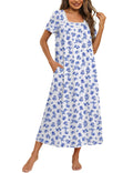 Ekouaer Cotton Long Nightgowns for Women Vintage House Dress with Pockets