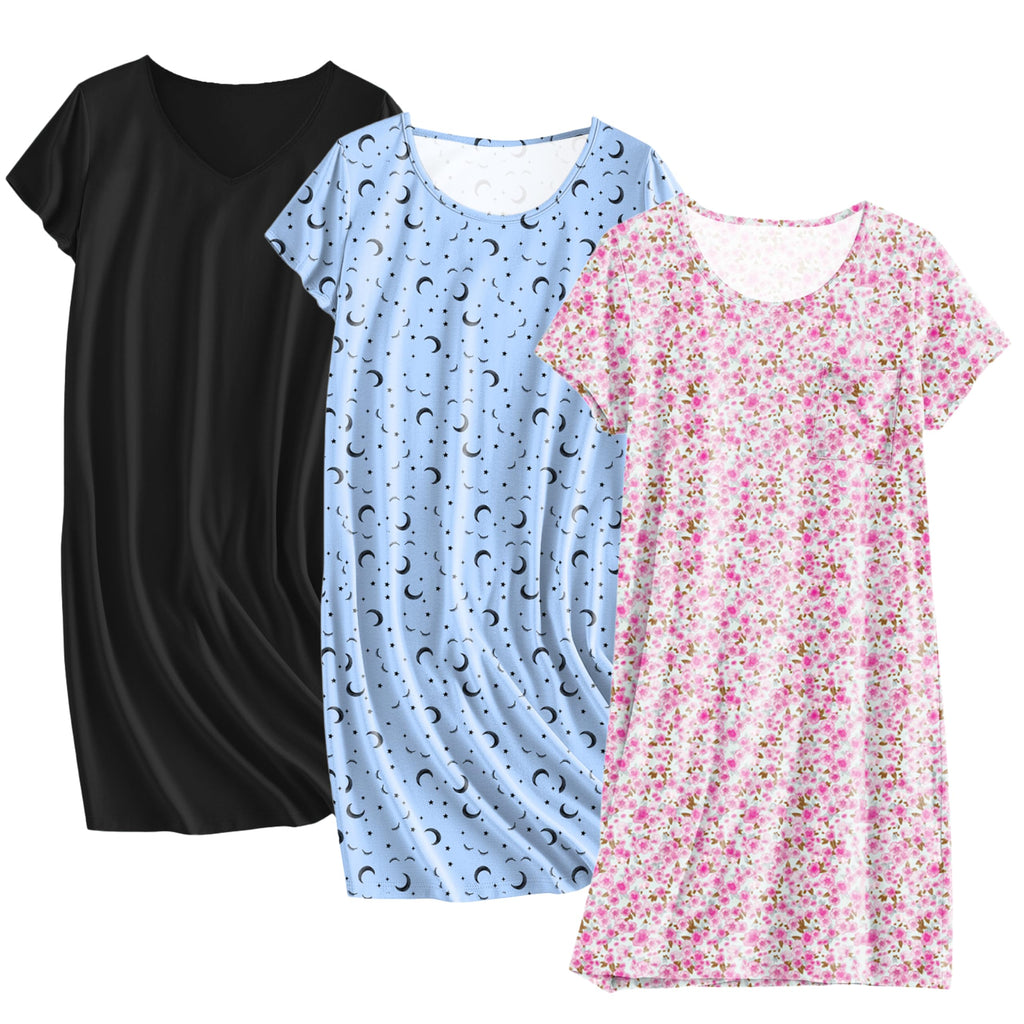 Ekouaer Cotton Nightgowns for Women 3 Pack Sleepshirts Tshirt Night Gown