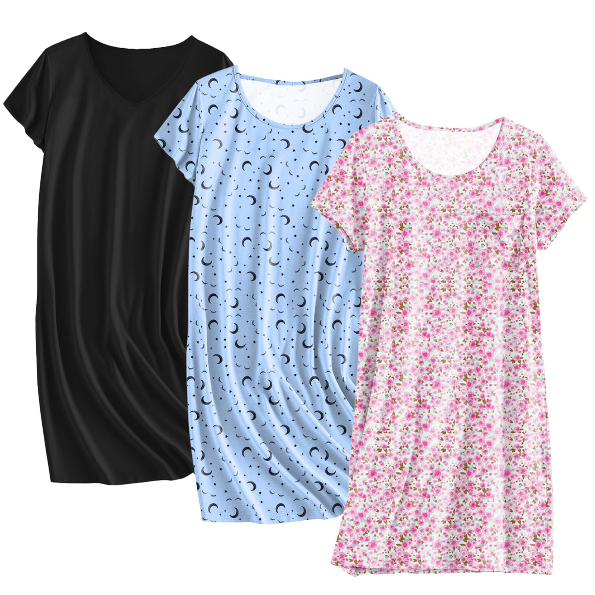 Ekouaer Cotton Nightgowns for Women 3 Pack Sleepshirts Tshirt Night Gown