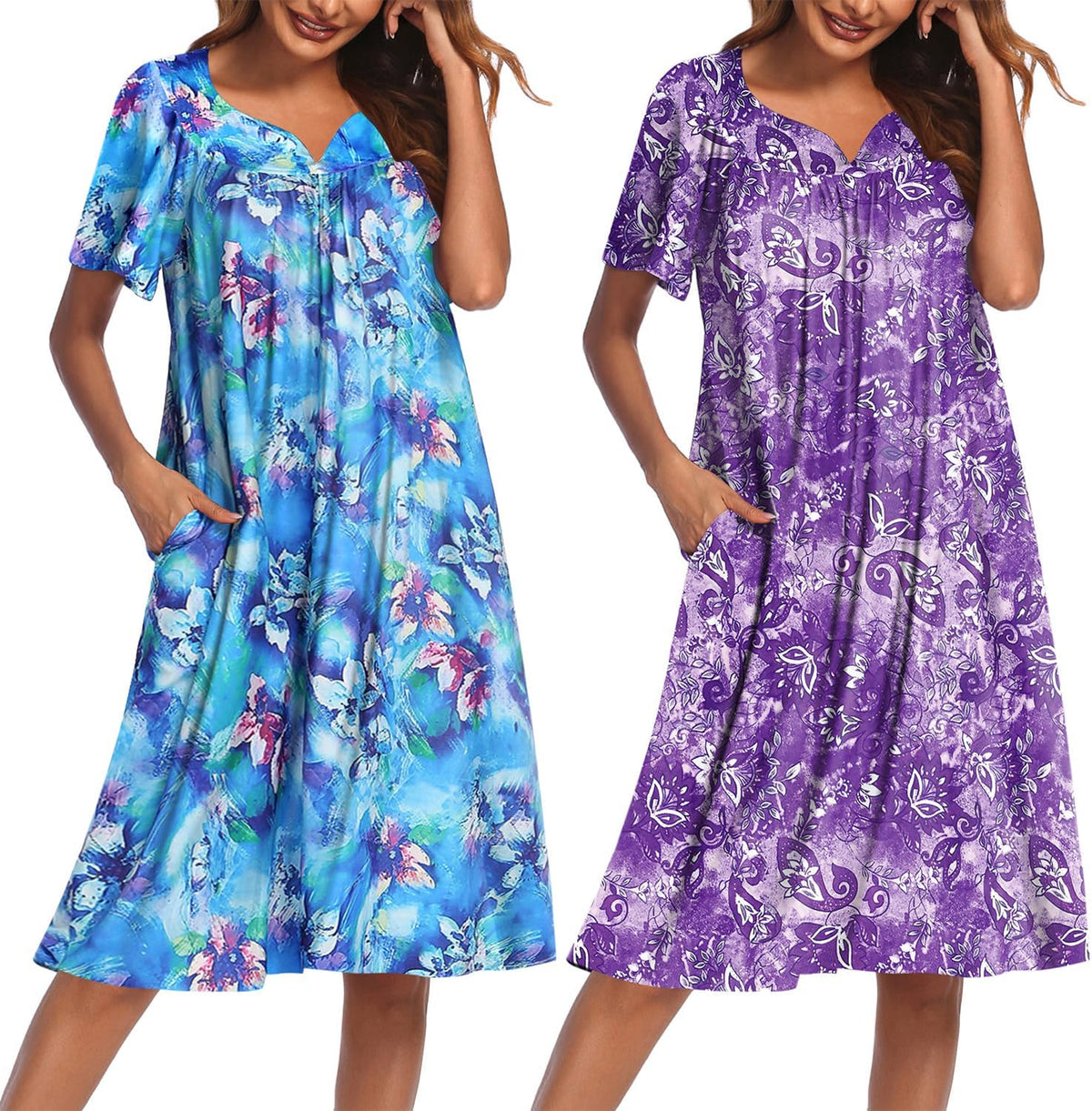 Ekouaer 2 Pack House Dresses for Women with Pockets Short Sleeve Moo Moos