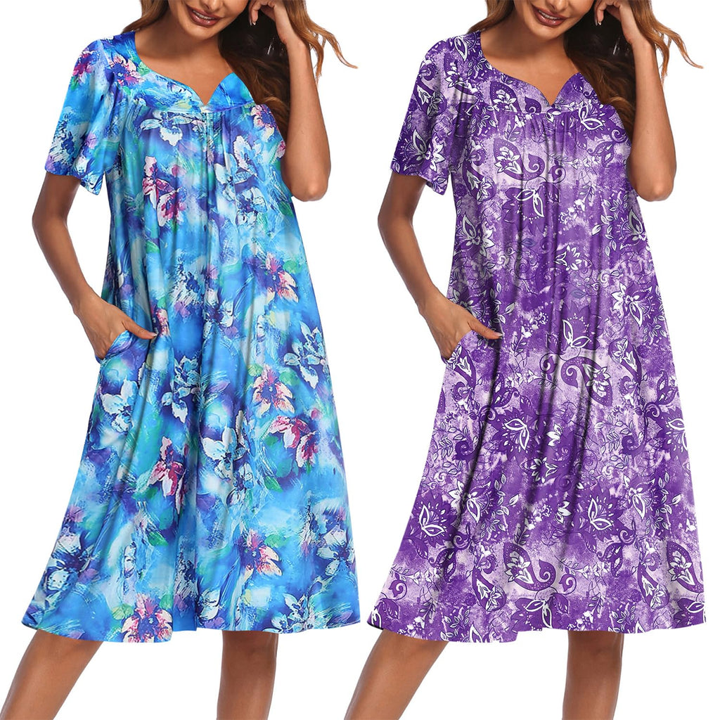 Ekouaer 2 Pack House Dresses for Women with Pockets Short Sleeve Moo Moos
