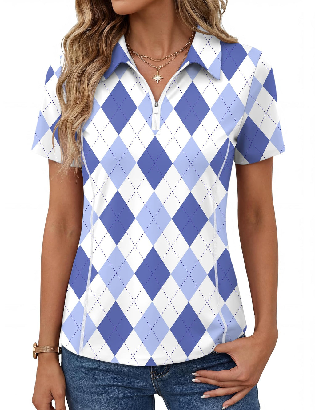 LOMON Women’s Short Sleeve Athletic Polo Shirt High Performance Stretch Quarter Zip Top for Golf Tennis