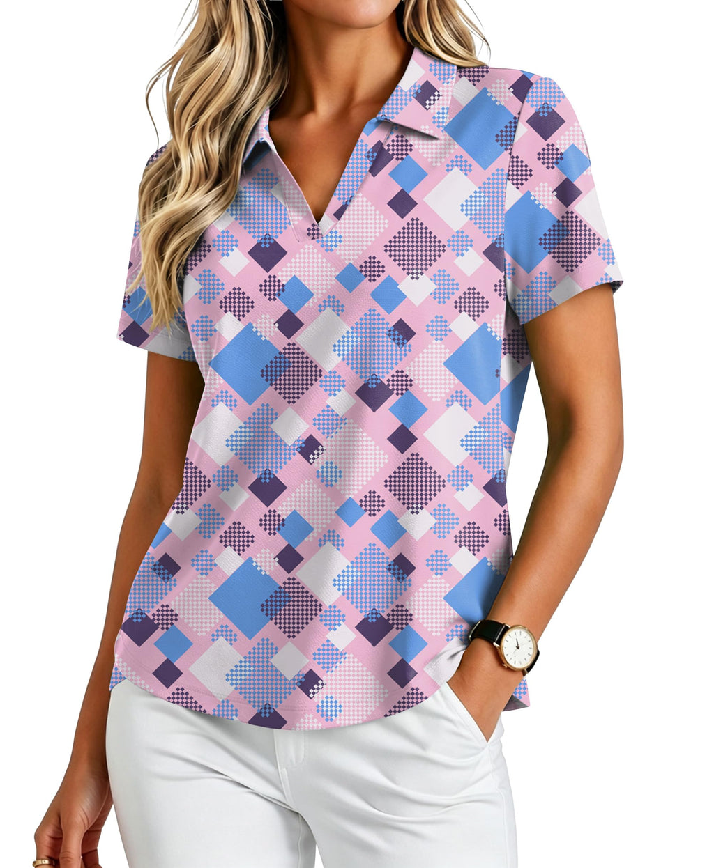 PINSPARK Womens Golf Shirt Short Sleeve Polos UPF 50+ Collared Tennis Tops