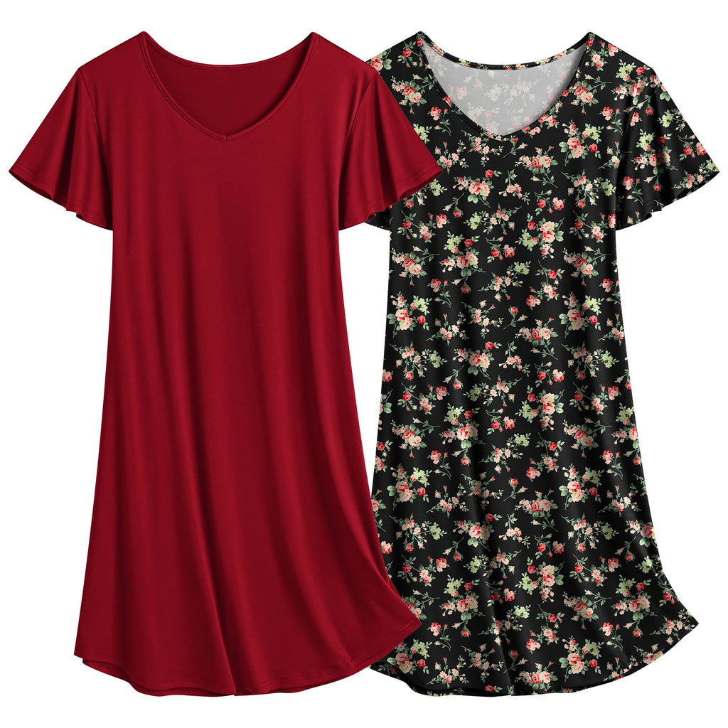 Ekouaer 2 Pack Nightgowns for Women Short Sleeve Nightshirt Soft Sleepdress