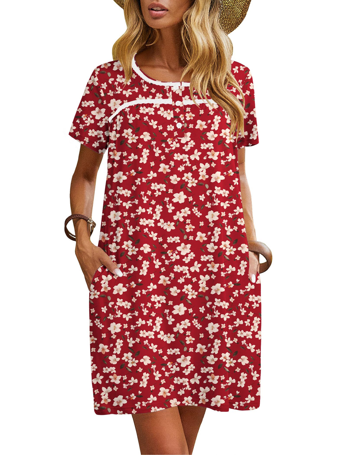 Ekouaer Women Nightgowns Short Sleeve Sleepwear Soft Nightshirt Pajamas