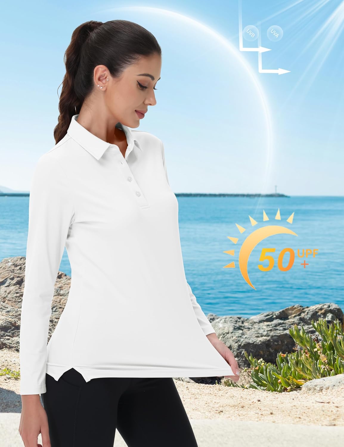 MAGCOMSEN Long Sleeve Polo Shirts for Women Golf Tops with Collar Work