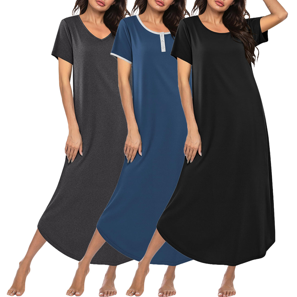Ekouaer Long Nightgowns for Women 3 Pack Plus Size House Dress Soft Moo Moo