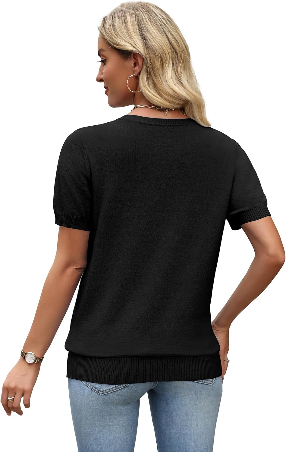 WIHOLL Short Sleeve Sweater Tops 2026 Spring Summer Trendy Knit Business Casual Essential V Neck Sweaters