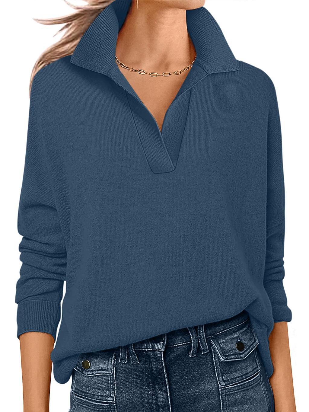ANRABESS Women Polo V Neck Lightweight Fall Sweaters