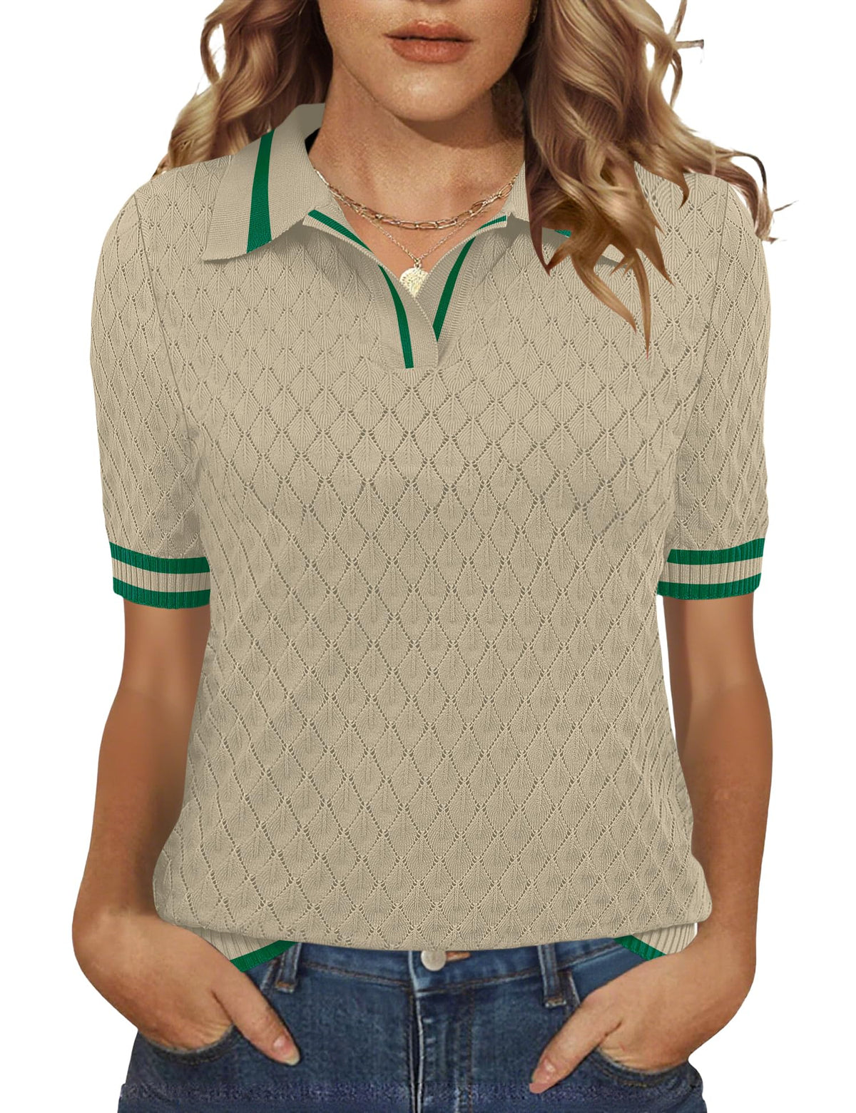 Rapbin Womens Short Sleeve Knit Polo Shirts Summer Spring Sweater Tops