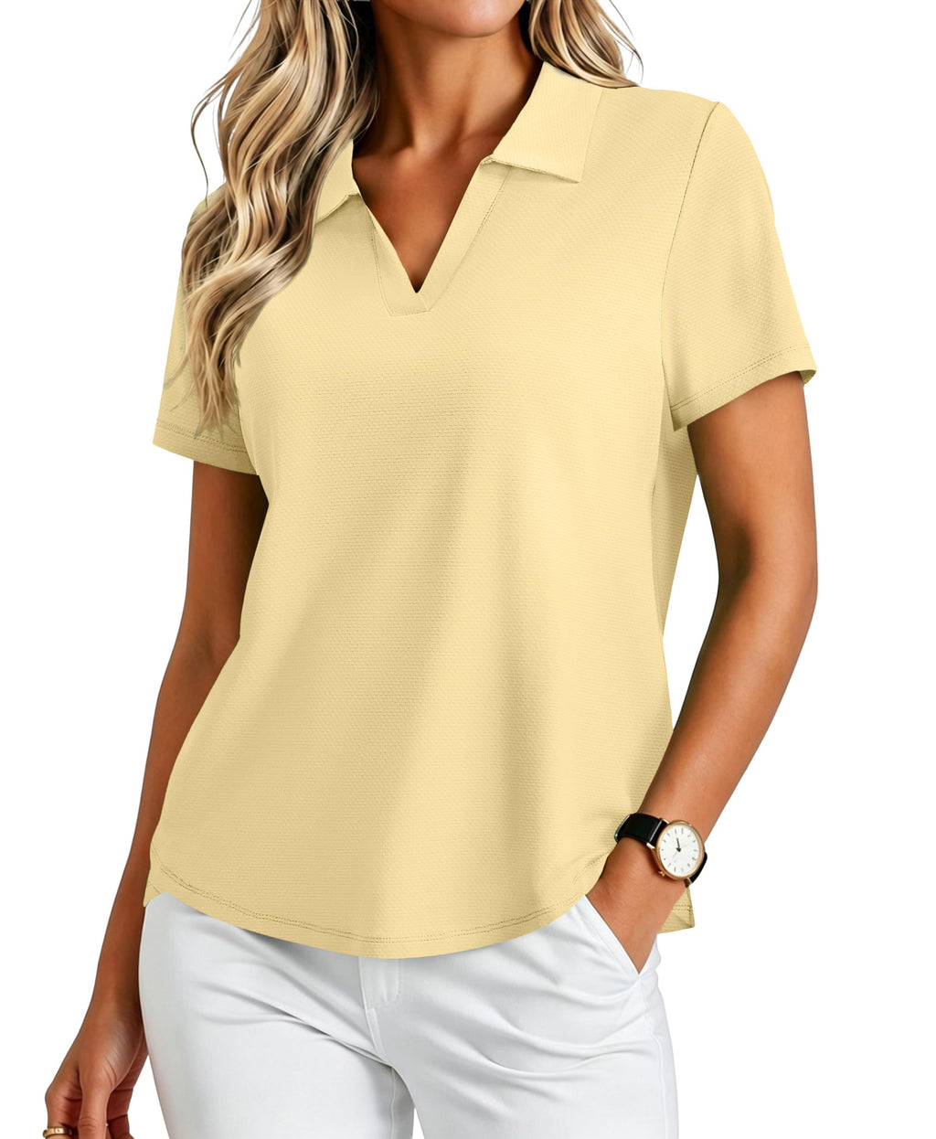 PINSPARK Womens Golf Shirt Short Sleeve Polos UPF 50+ Collared Tennis Tops