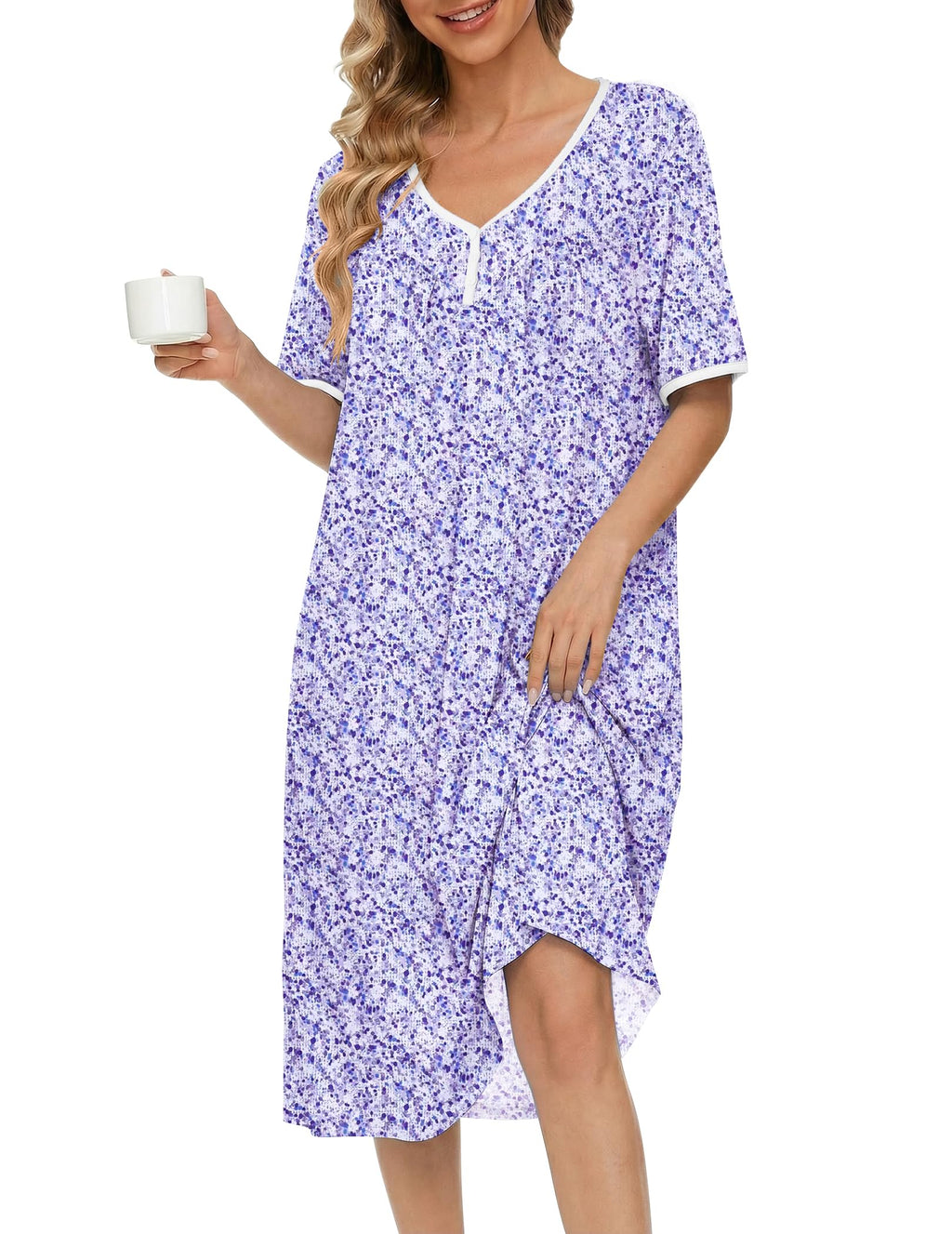 Ekouaer Cotton Nightgowns for Women Soft Night Gowns Button House Dress