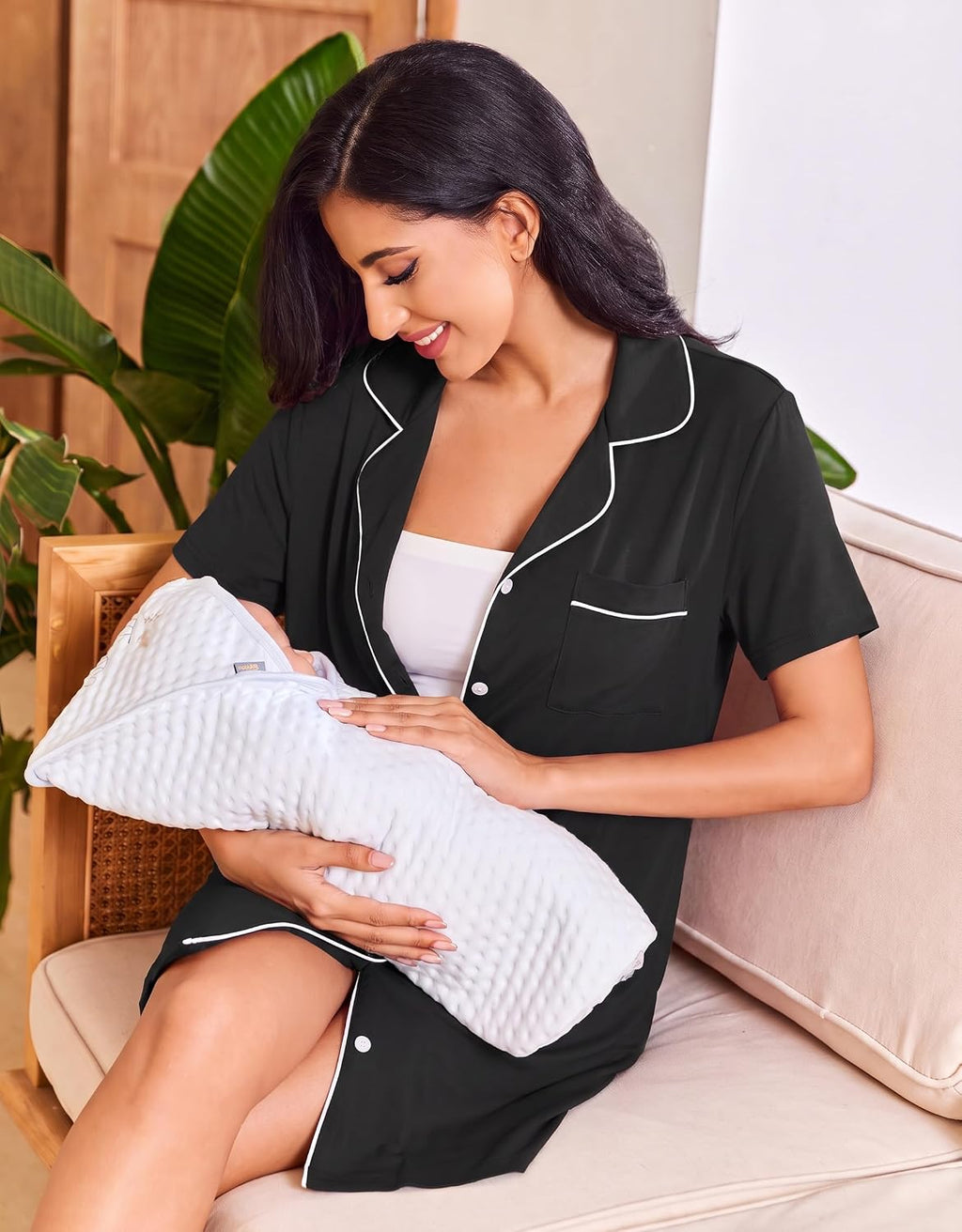 Ekouaer Nightgowns for Women Button Down Sleep Shirt Short Sleeve Sleepwear