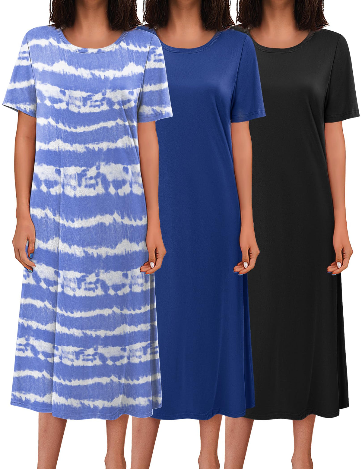 Ekouaer 3 Pack Long Nightgowns for Women House Dress Plus Size Nightshirt