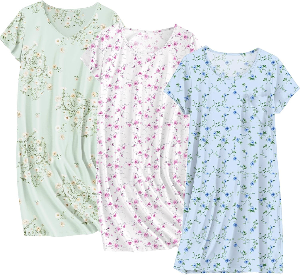Ekouaer Cotton Nightgowns for Women 3 Pack Sleepshirts Tshirt Night Gown
