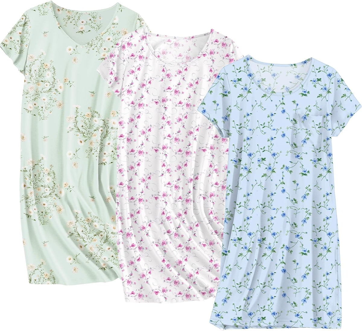 Ekouaer Cotton Nightgowns for Women 3 Pack Sleepshirts Tshirt Night Gown