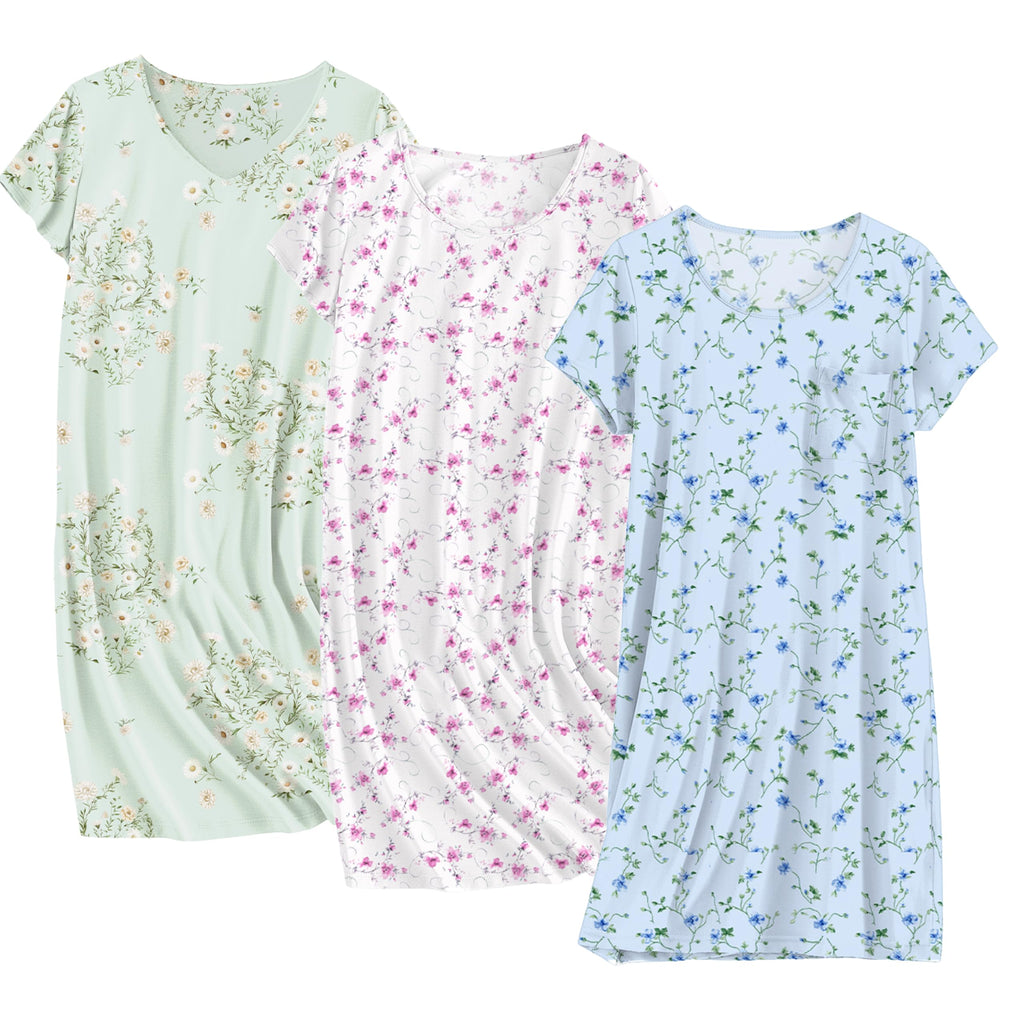 Ekouaer Cotton Nightgowns for Women 3 Pack Sleepshirts Tshirt Night Gown