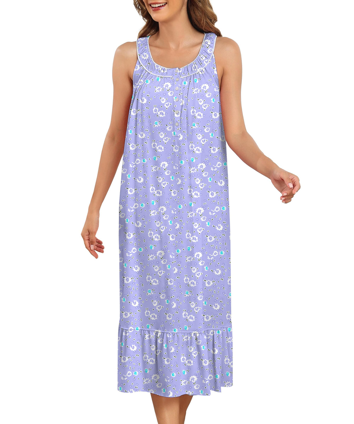 IZZY + TOBY 100% Cotton Nightgowns for Women Soft Ladies Gowns Sleepwear Long Sleeveless Nightgown