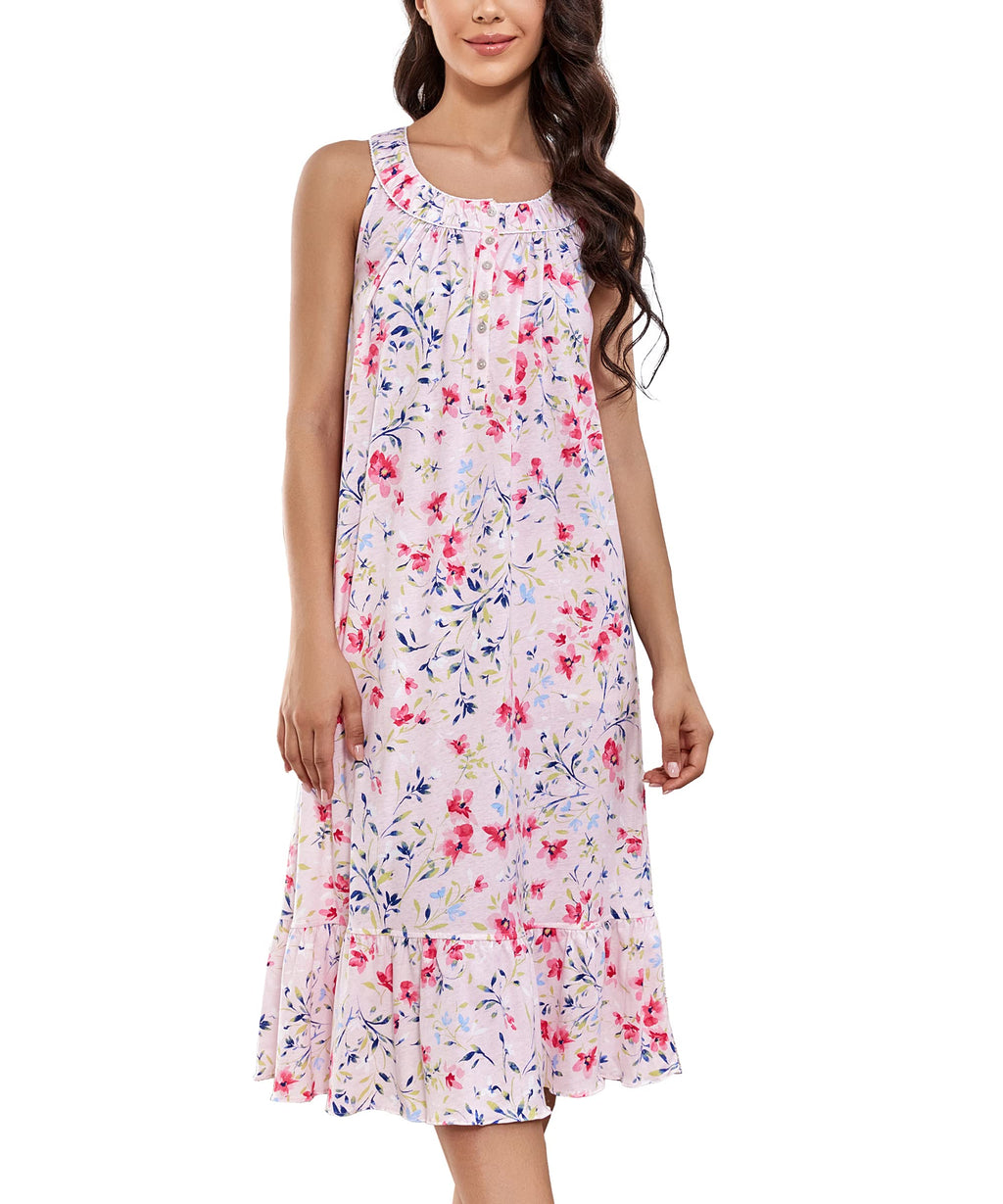 IZZY + TOBY 100% Cotton Nightgowns for Women Soft Ladies Gowns Sleepwear Long Sleeveless Nightgown