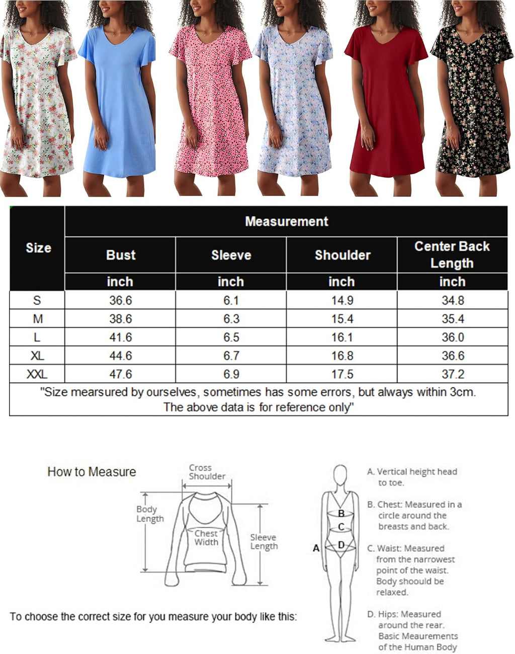 Ekouaer 2 Pack Nightgowns for Women Short Sleeve Nightshirt Soft Sleepdress