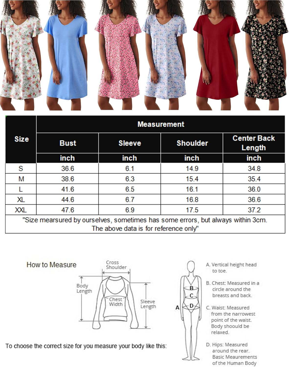 Ekouaer 2 Pack Nightgowns for Women Short Sleeve Nightshirt Soft Sleepdress