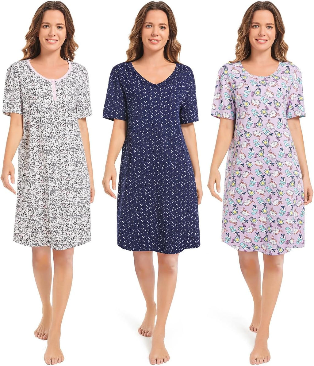3 Pack Nightgowns for Women Summer Short Sleeve Night Gowns
