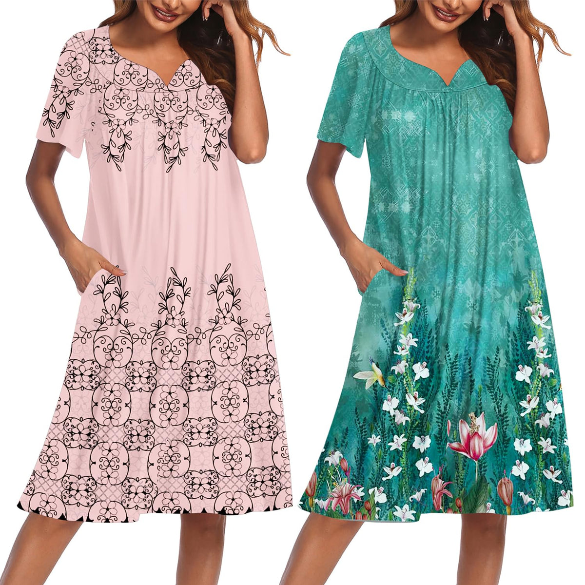 Ekouaer 2 Pack House Dresses for Women with Pockets Short Sleeve Moo Moos